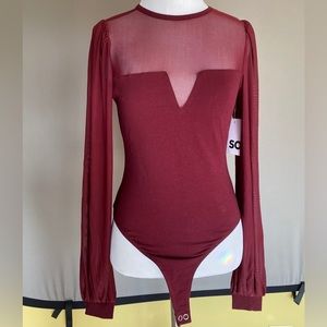 SO Burgundy Sheer Long Sleeve Bodysuit